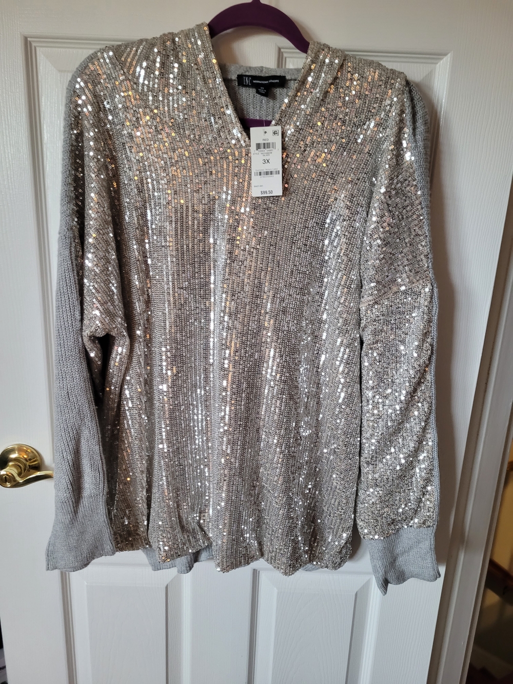 INC International Concepts Silver Sequin V-Neck Sweater (3X)